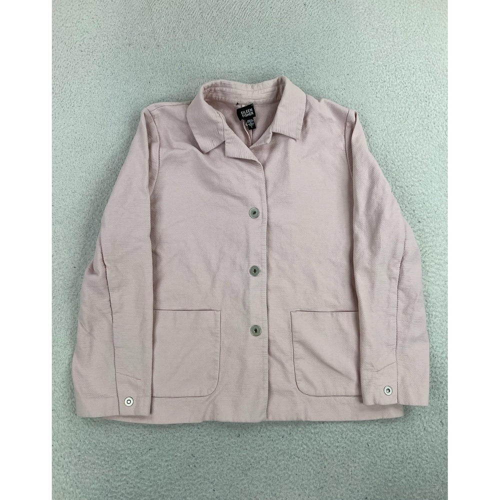 Eileen Fisher Jacket Womens Large Pink Cotton Knit Snap Front Pockets Stretch